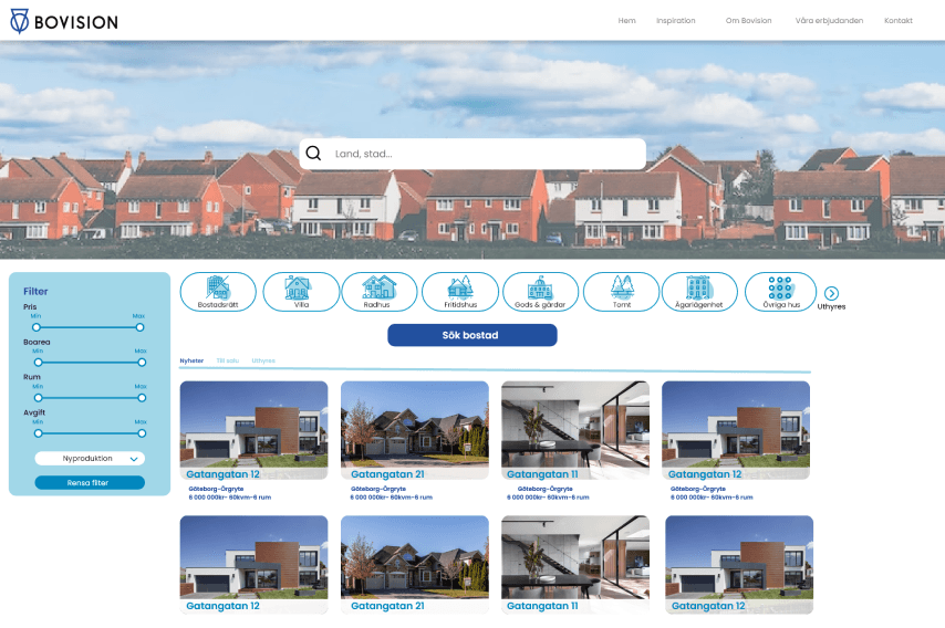 Bovision redesign desktop listings with filter sidebar.