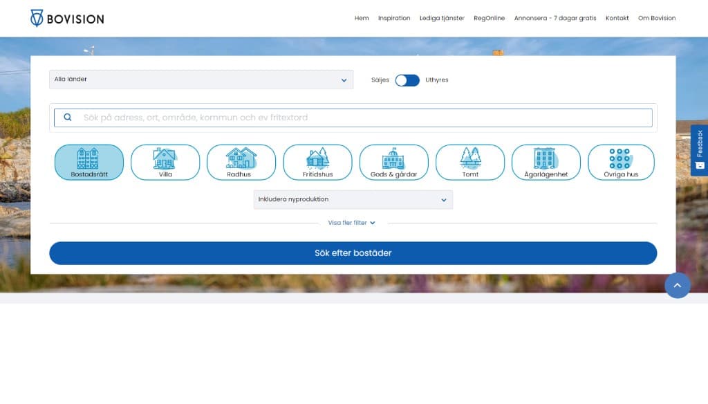 Bovision desktop search with property type filters.