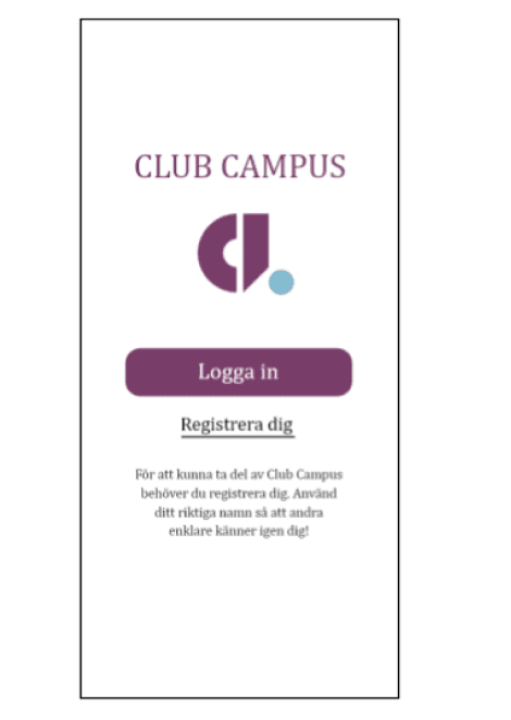 Club Campus mobile login screen mockup.